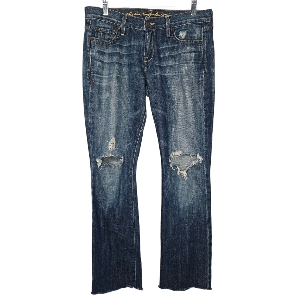 Ruehl Womens No. 925 Dark Wash Distressed Flare Denim Jeans Size 28
